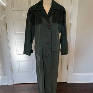 Vintage Green Long trench Coat with corduroy